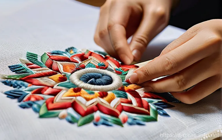 팔레스타인 전통 직물 - **Prompt:** A highly detailed close-up of a section of a traditional Palestinian Tatreez embroidery,...