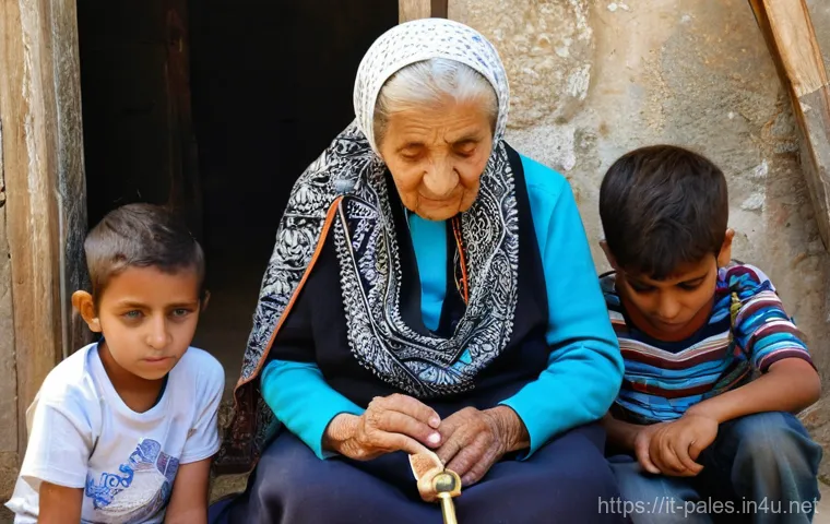 팔레스타인에서의 이주민 사회 - **Prompt: A vibrant scene depicting communal life in a Palestinian refugee camp, focusing on women a...