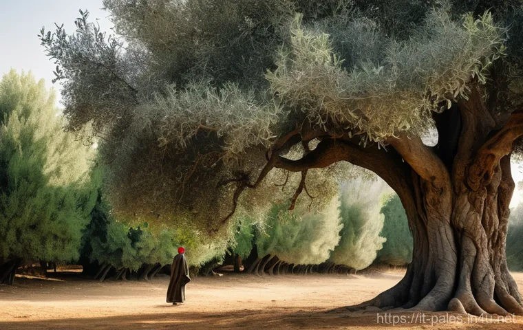 팔레스타인과 올리브 나무의 상징성 - **Prompt 1: The Timeless Guardian Olive Tree**
"A majestic, ancient Palestinian olive tree, its ...