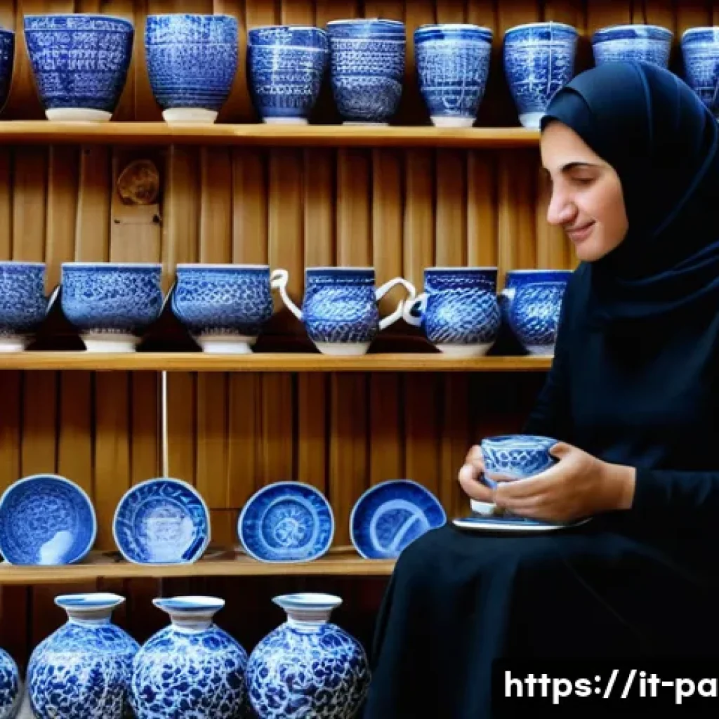 팔레스타인 관광 시 주의사항 - **Prompt:** A warm and inviting scene inside a traditional Palestinian pottery shop in Hebron. An It...