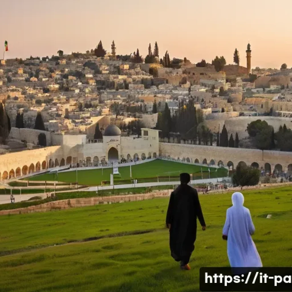 팔레스타인의 주요 종교 - **Prompt:** "A vibrant, panoramic view of Jerusalem at sunrise. In the foreground, a diverse group o...