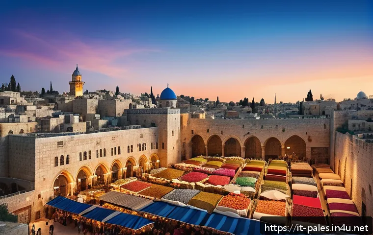 팔레스타인의 유네스코 세계유산 - A panoramic view of Jerusalem’s Old City at golden hour, showcasing ancient stone walls built by Her...