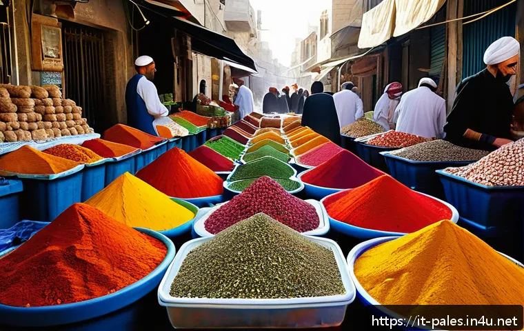 팔레스타인의 수도 라말라 탐방 - A bustling traditional market scene in Ramallah’s Al-Manara district during early morning. Stalls ov...