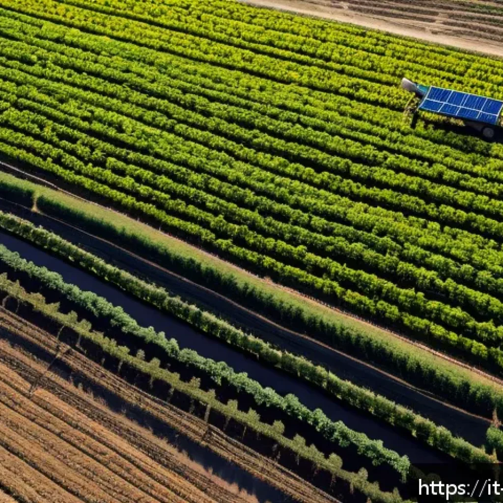 팔레스타인의 농업과 지속가능성 - A detailed aerial view of a Palestinian farm in an arid landscape using advanced drip irrigation tec...