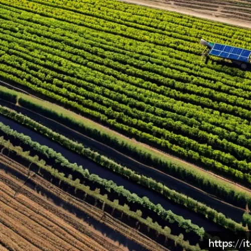 Home 33 팔레스타인의 농업과 지속가능성 - A detailed aerial view of a Palestinian farm in an arid landscape using advanced drip irrigation tec...