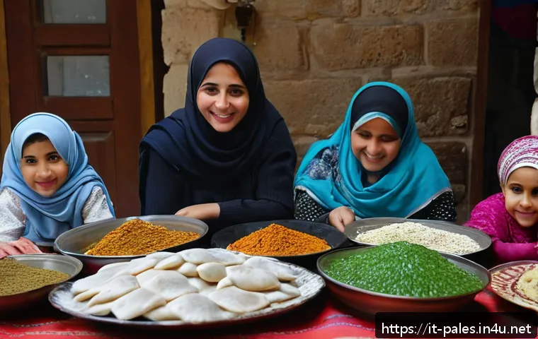 팔레스타인 가정의 일상 문화 - A warm and lively Palestinian family gathering in a traditional home near Ramallah, showing multiple...